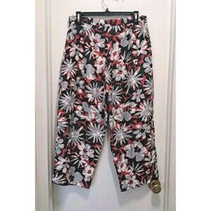 Robbie Bee Women’s Silk Floral Pants Size 14 Wide Leg Cropped Side Zip Lined